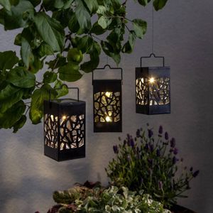 Star Trading solar decoratie Izola Mini, 3 stuks, padverlichting, hanglampen, zwart, LED, schemersensor, warm wit, voor buiten, 11 cm