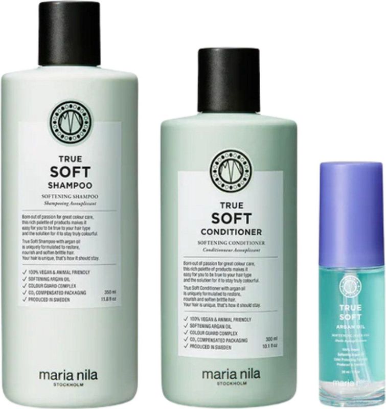 Maria Nila - True Soft - Beauty Bag - Inclusief Shampoo 350 ml - Conditioner 300 ml - Argan Oil 30 ml