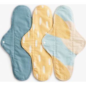 ImseVimse nachtverband / kraamverband Blue Sprinkle - 3 stuks - wasbaar maandverband Nacht / Night / Super - Geel denim mix