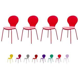 Tenzo 610-068 Flower 4-delige set, designer stoelen, 87 x 46 x 57 cm, gelaagd hout mat, zitkussen in lederlook, onderstel metaal, gelakt, pastelrood