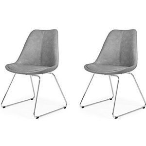 Tenzo Set van 2 stoelen, imitatieleer, grijs, 51 x 48,5 x 83 cm