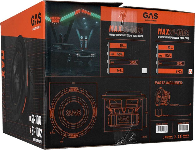 GAS - MAX Level 1 Subwoofer - 10 Inch - 2x1 Ohm