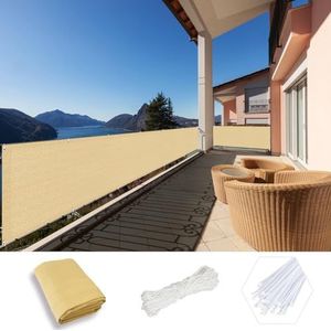 Balcony Protect Privacy Screens 90 x 600 cm Tuinhek, Zwembadplank Balkonafdekking, Balkondoek 220 g/m² HDPE, ademende stof voor Tuin, Terras, Outdoor, Balkonomranding, Geel