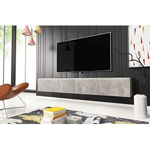 Lowboard D TV-meubel, 180 cm, tv-houder, hangkast, wit, beton (beton met LED-verlichting)