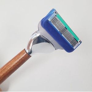 Scheermes - Scheermesjes - Scheermesjes mannen - Hout - Incl. 4 mesjes met 5 bladen