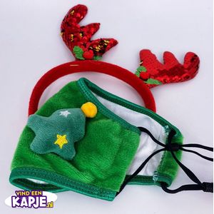 3D kerst mondkapje | Verkleedkapje Rendier & Kerstboom mét gewei | Kerstkapje - Kerst mondkapjes |