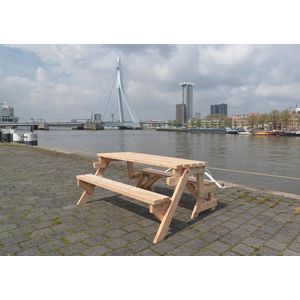 Inklapbare Picknicktafel - XL Model - Douglashout - 3-6 personen - Metalen onderdelen van RVS - Tafel en Bank 2 in 1 - Compleet gemonteerd geleverd