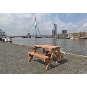 Inklapbare Picknicktafel - Standaard Model - FSC Hardhout - 2-4 personen - Metalen onderdelen van RVS - Tafel en Bank 2 in 1- Compleet gemonteerd geleverd