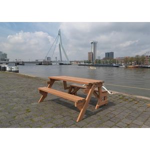 Inklapbare Picknicktafel - XL Model - FSC Hardhout - 3-6 personen - Metalen onderdelen van RVS - Tafel en Bank 2 in 1 - Compleet gemonteerd geleverd