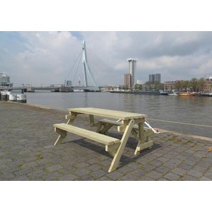 Inklapbare Picknicktafel - XL Model - Vurenhout - 3-6 personen - Metalen onderdelen van RVS - Tafel en Bank 2 in 1 - Compleet gemonteerd geleverd