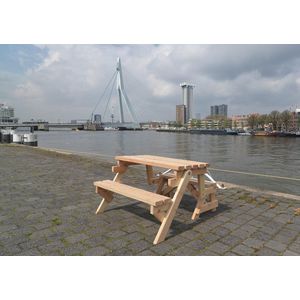 Inklapbare Picknicktafel - Standaard Model - Douglashout - 2-4 personen - Metalen onderdelen van RVS - Tafel en Bank 2 in 1 - Compleet gemonteerd geleverd