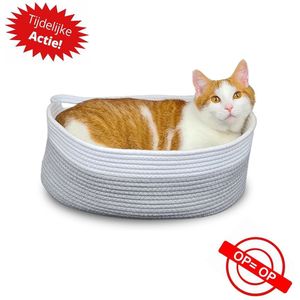 Doxie®️ Kattenmand – Kattenkussen – Kattenbed – Kattenmandje – Wasbaar – Ovaal 44 cm – Wit/Grijs