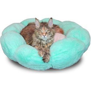 Max4You Kattenmand – Hondenmand – Hondenkussen – Kattenkussen – ⌀ 60 cm – Wasbaar – Antislip – Wit/Groen