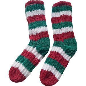 beau&caro huissokken gestreept groen rood wit 1 maat 35/38