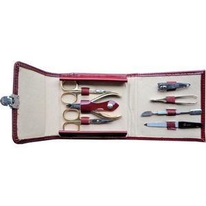 Gifaz Italy-MANICURESET 1957 Donker Rood-Professionele Manicure Set 7 delig-CADEAU OF JEZELF- Pedicure Set | Opbergetui | Reisset | Nagelschaar | Nagelknipper | Nagelverzorging | Mannen en Vrouwen | Manicure