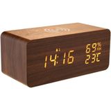 Houten Digitale Wekker - Wekkerradio - Draadloos Oplader iPhone - Reiswekker - Wekkers Digitaal - Weerstation Binnen