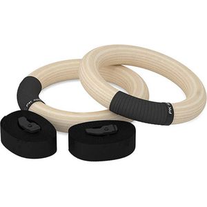 Houten Gymnastiek ringen met ophangbanden en Non-slip Binnen en Buiten - 28mm - Turnringen - Gymringen - Crossfit - Fitness - Calisthenics