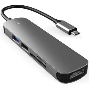 Lunso - Universele USB-C naar USB 3.0 / 2.0, USB-C en HDMI aluminium adapter - Zilver