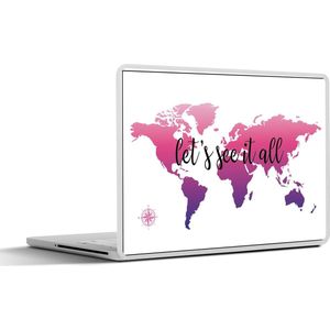 Laptop sticker - 13.3 inch - Wereldkaart - Roze - Kompas - 31x22,5cm - Laptopstickers - Laptop skin - Cover