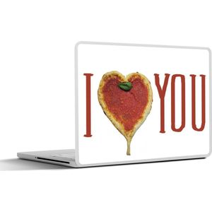 Laptop sticker - 14 inch - Ik hou van je in rode letters en een pizza in de vorm van een hart - 32x5x23x5cm - Laptopstickers - Laptop skin - Cover