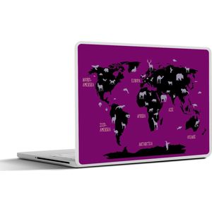 Laptop sticker - 15.6 inch - Wereldkaart Kinderen - Dieren - Mintgroen - 36x27,5cm - Laptopstickers - Laptop skin - Cover