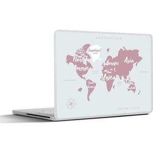 Laptop sticker - 11.6 inch - Wereldkaart - Roze - Letters - 30x21cm - Laptopstickers - Laptop skin - Cover