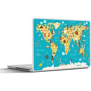 Laptop sticker - 17.3 inch - Wereldkaart - Kinderen - Dieren - Geel - Jongetjes - Meisjes