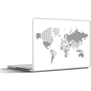 Laptop sticker - 13.3 inch - Wereldkaart - Letters - Grijs - 31x22,5cm - Laptopstickers - Laptop skin - Cover