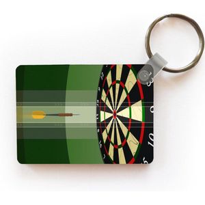Sleutelhanger - Een illustratie van een dartpijl richting het midden van het dartbord - Uitdeelcadeautjes - Plastic