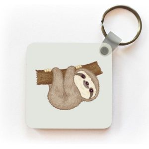Sleutelhanger - Uitdeelcadeautjes - Kinderillustratie van een hangende luiaard - Plastic