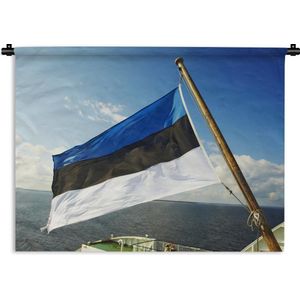 Wandkleed Vlag Estland - De vlag van Estland op een veerboot Wandkleed katoen 60x45 cm - Wandtapijt met foto
