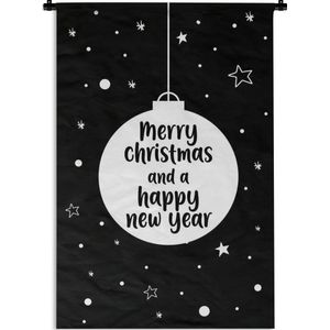 Wandkleed Quotes kerst - Leuk kado voor kerst - Merry christmas kerstbal zwart Wandkleed katoen 90x135 cm - Wandtapijt met foto