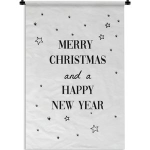 Wandkleed Quotes kerst - Schitterend cadeau voor kerst - Merry christmas and a happy new year wit Wandkleed katoen 120x180 cm - Wandtapijt met foto XXL / Groot formaat!