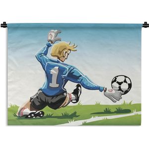 Wandkleed Voetbal illustratie - Een illustratie van een keeper die de voetbal stopt Wandkleed katoen 60x45 cm - Wandtapijt met foto