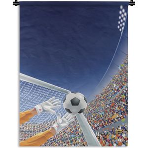Wandkleed Voetbal illustratie - Een illustratie van een keeper die de voetbal tegenhoudt Wandkleed katoen 150x200 cm - Wandtapijt met foto