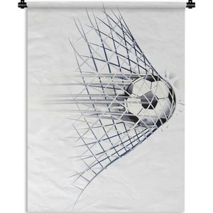 Wandkleed Voetbal illustratie - Een illustratie van een voetbal die het doel in gaat Wandkleed katoen 90x120 cm - Wandtapijt met foto