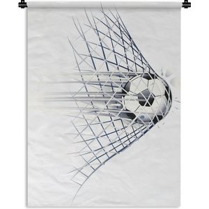 Wandkleed Voetbal illustratie - Een illustratie van een voetbal die het doel in gaat Wandkleed katoen 120x160 cm - Wandtapijt met foto XXL / Groot formaat!