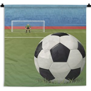 Wandkleed Voetbal illustratie - Een illustratie van een voetbal op het veld in het stadion Wandkleed katoen 120x120 cm - Wandtapijt met foto