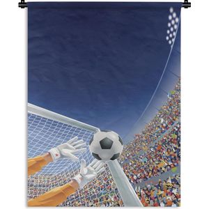 Wandkleed Voetbal illustratie - Een illustratie van een keeper die de voetbal tegenhoudt Wandkleed katoen 90x120 cm - Wandtapijt met foto