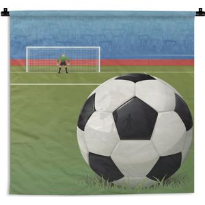 Wandkleed Voetbal illustratie - Een illustratie van een voetbal op het veld in het stadion Wandkleed katoen 90x90 cm - Wandtapijt met foto