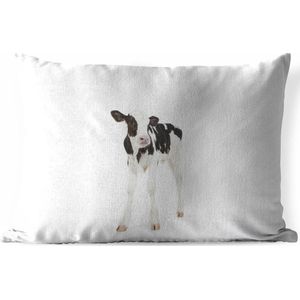 Sierkussen Friese koe voor buiten - Friese koe kalf op een witte achtergrond - 50x30 cm - rechthoekig weerbestendig tuinkussen / tuinmeubelkussen van polyester