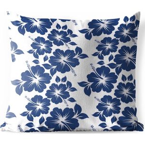 Buitenkussens - Tuin - Een blauwe illustratie van een bloemdessin - 40x40 cm