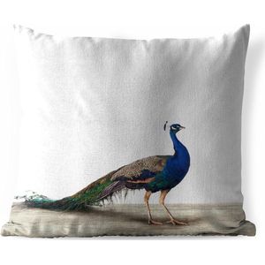 Sierkussen Animalprintshop voor buiten - Pauw dierenprint - 40x40 cm - vierkant weerbestendig tuinkussen / tuinmeubelkussen van polyester