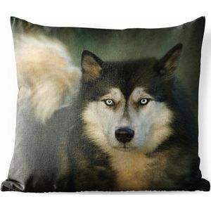 Buitenkussens - Tuin - Husky kijkt in camera - 45x45 cm