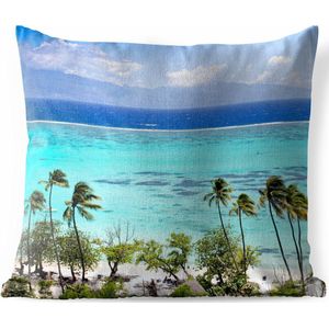 Buitenkussens - Tuin - Palmbomen op de kust van Mo'orea met helder blauw water op de achtergrond - 40x40 cm