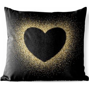 Buitenkussens - Tuin - Gouden hart op een zwarte achtergrond - 50x50 cm