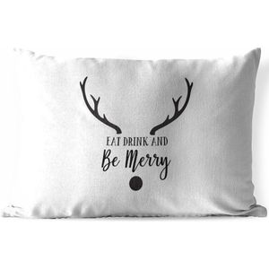 Buitenkussens - Tuin - Quote Eat, Drink and be Merry wanddecoratie kerst wit - 50x30 cm