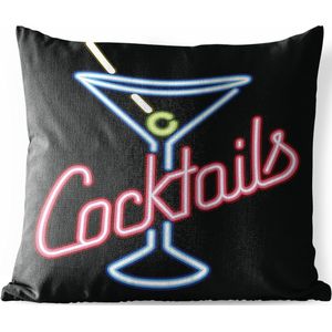 Buitenkussens - Tuin - Een illustratie van een neon bar bord 'cocktails' - 40x40 cm