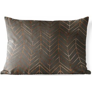 Buitenkussens - Tuin - Luxe patroon van dunne en bronzen lijnen tegen een donkergrijze achtergrond - 50x30 cm