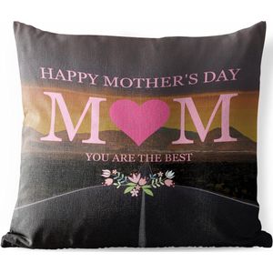 Buitenkussens - Tuin - Moederdag quote 'Mom you are the best' met een zonsondergang - 60x60 cm